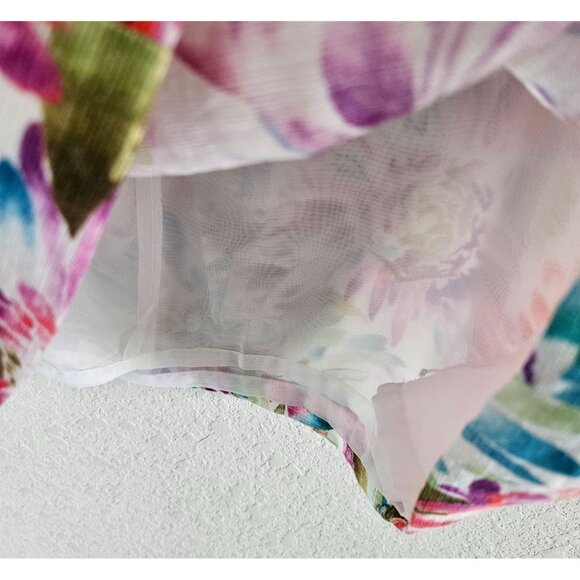 Loft Woman SZ S Linen Blend Blouse Sleeveless Keyhole Back Lined Floral Colorful - Picture 4 of 7